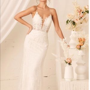 Lulu’s Wonderstruck White Lace-up Embroidered Lace Maxi Dress